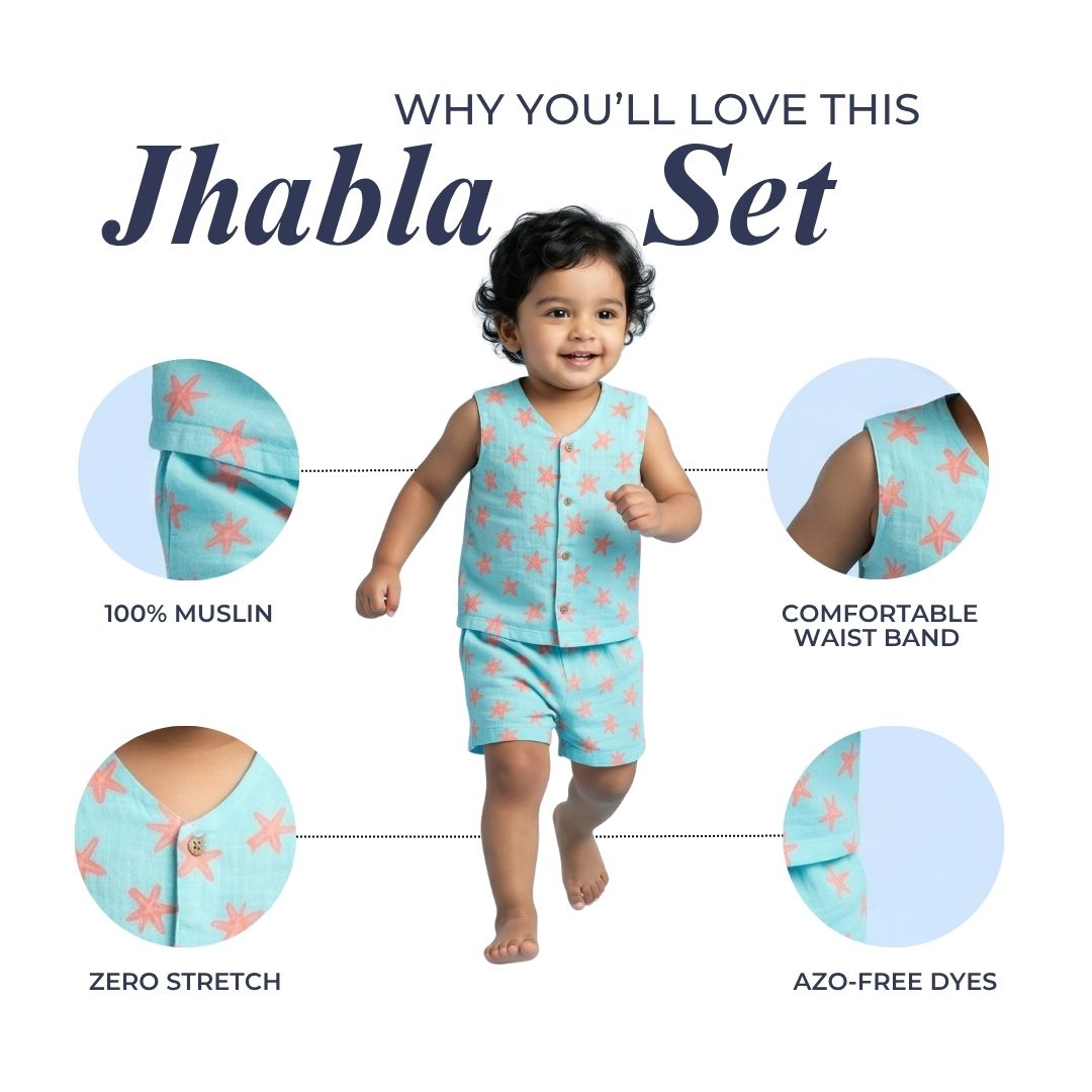 Coral Starfish Muslin Jhabla Top with Shorts