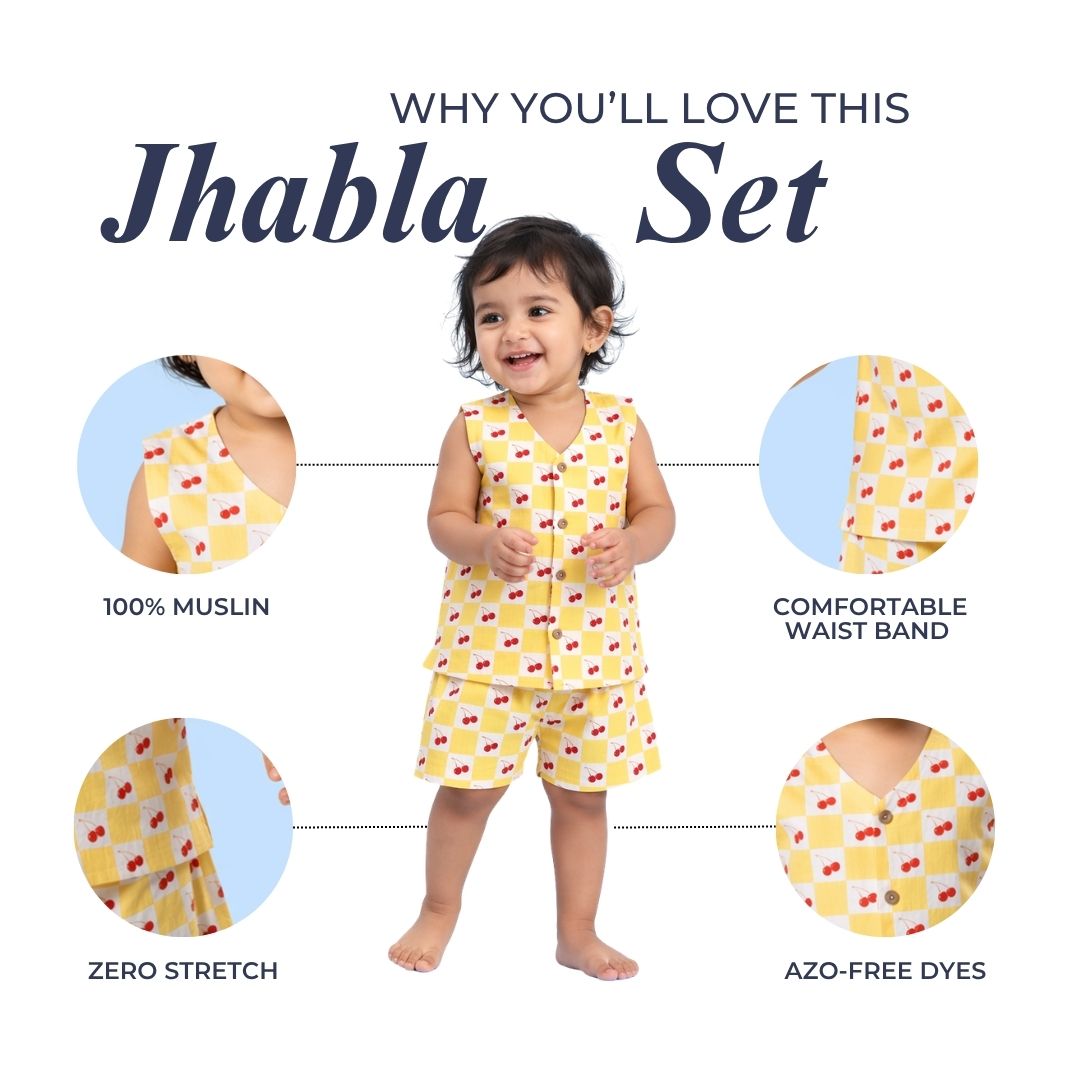 Very Cherry Muslin Jhabla Top with Shorts