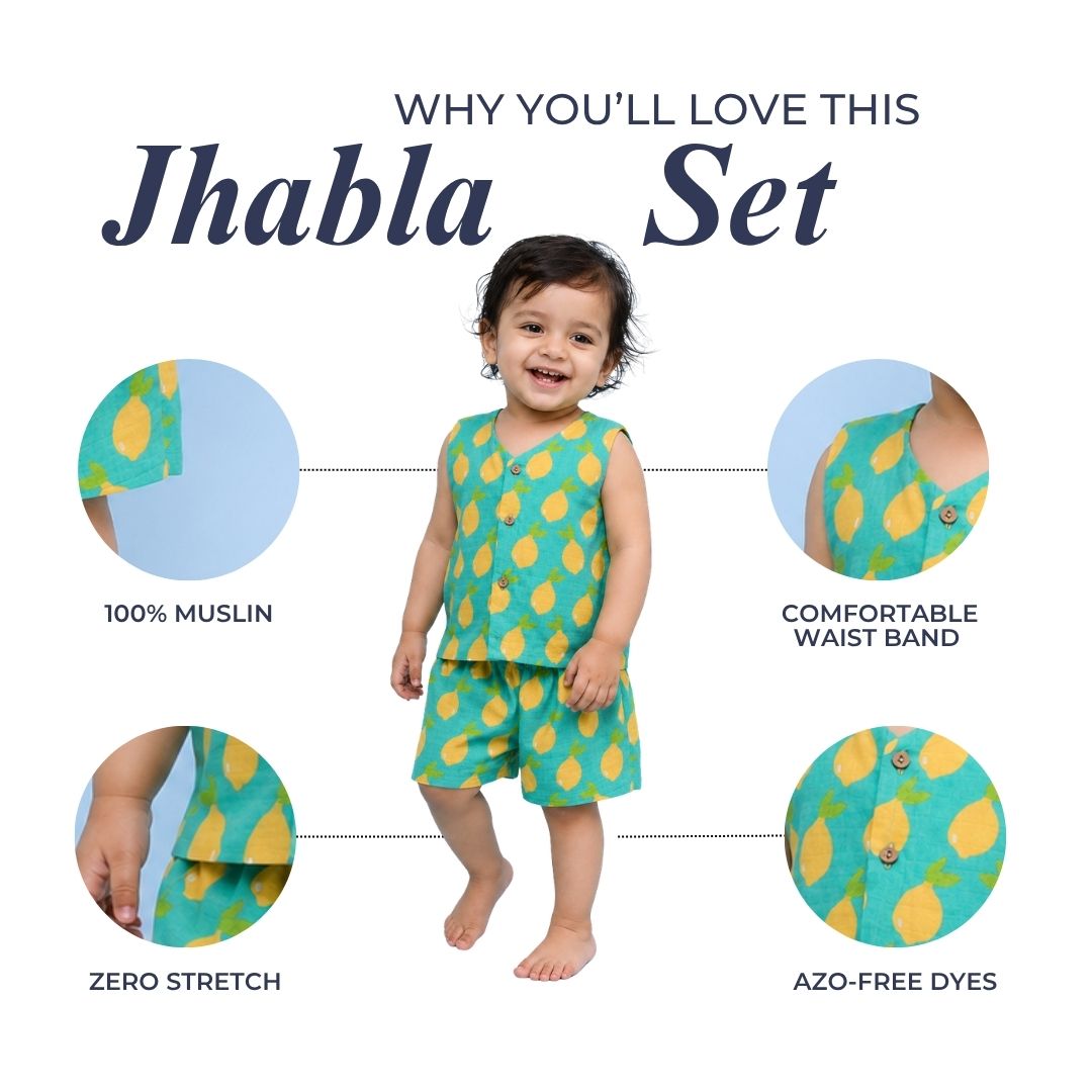 Zingy Lemons Muslin Jhabla Top with Shorts