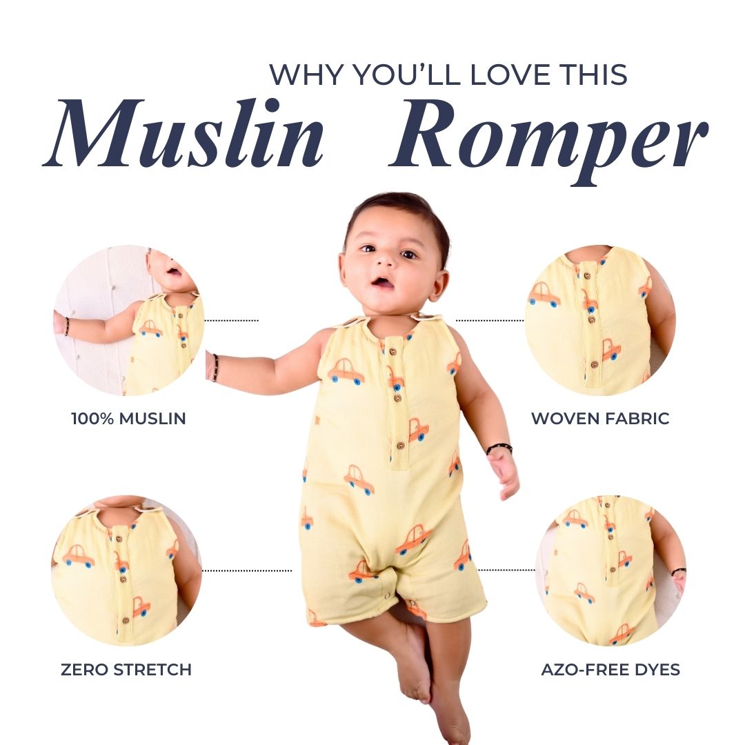 Cars Muslin Double Layer Romper