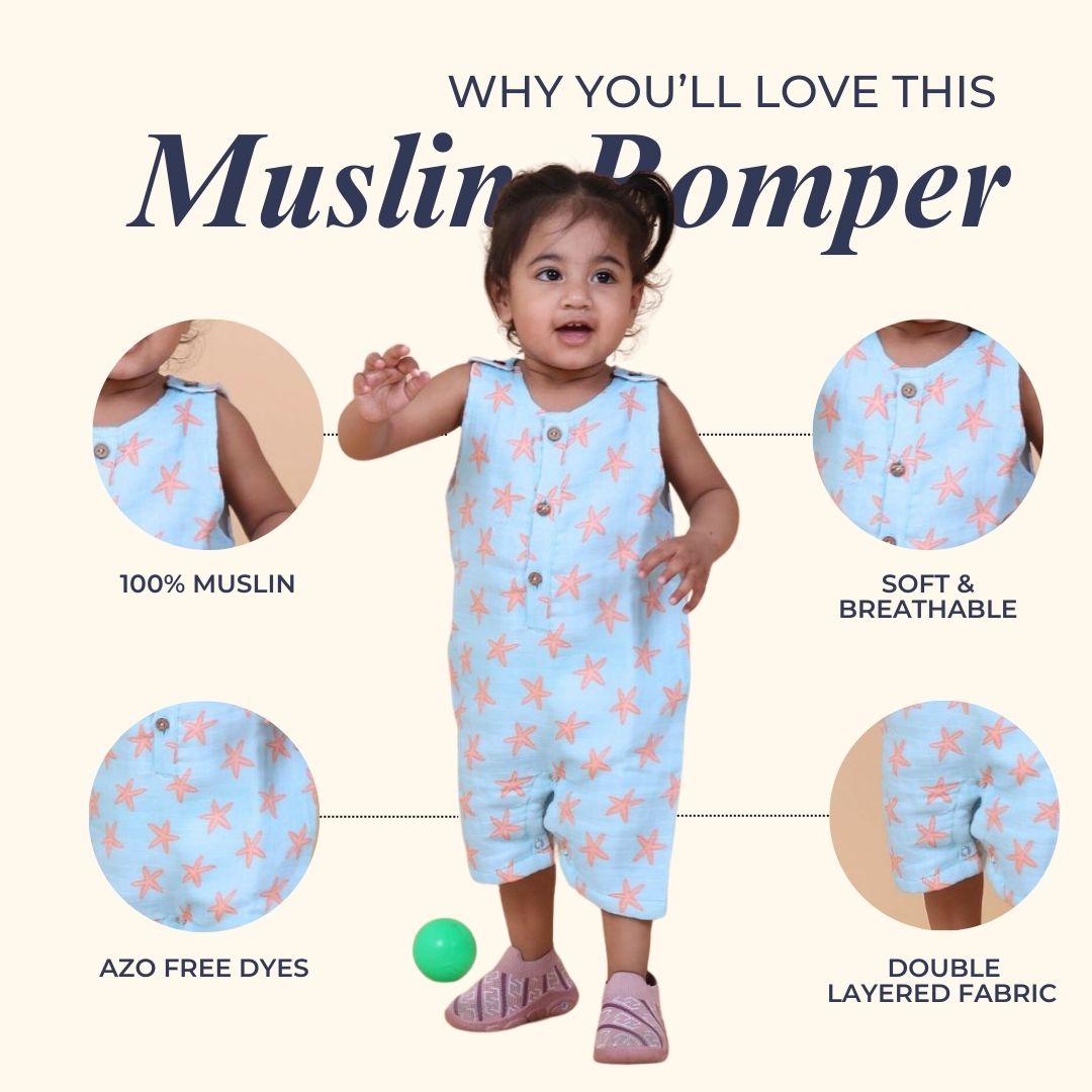 Coral Starfish Muslin Double Layer Romper