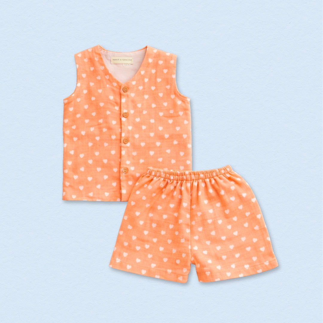 Hearts Muslin Jhabla Top with Shorts