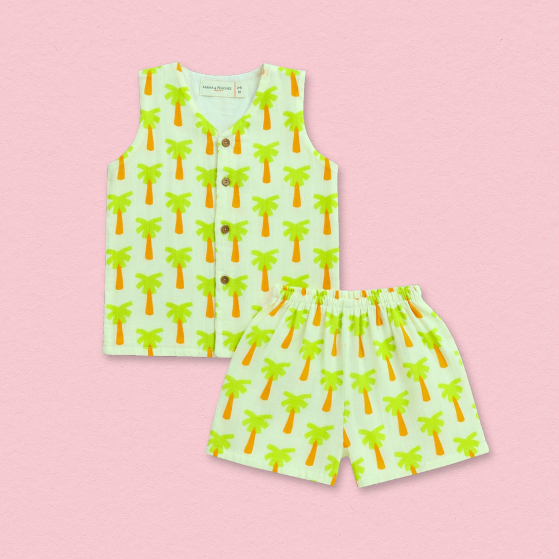 Palm Tree Muslin Jhabla Top with Shorts