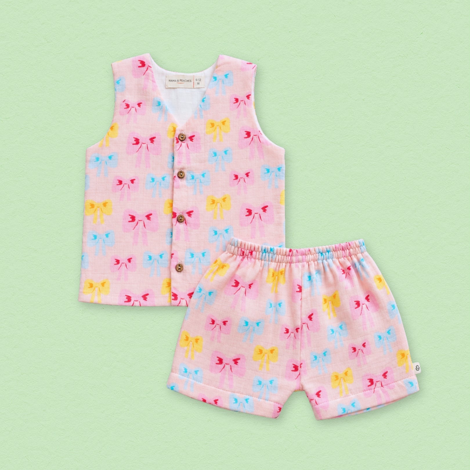 Cute Bows Muslin Jhabla Top with Shorts