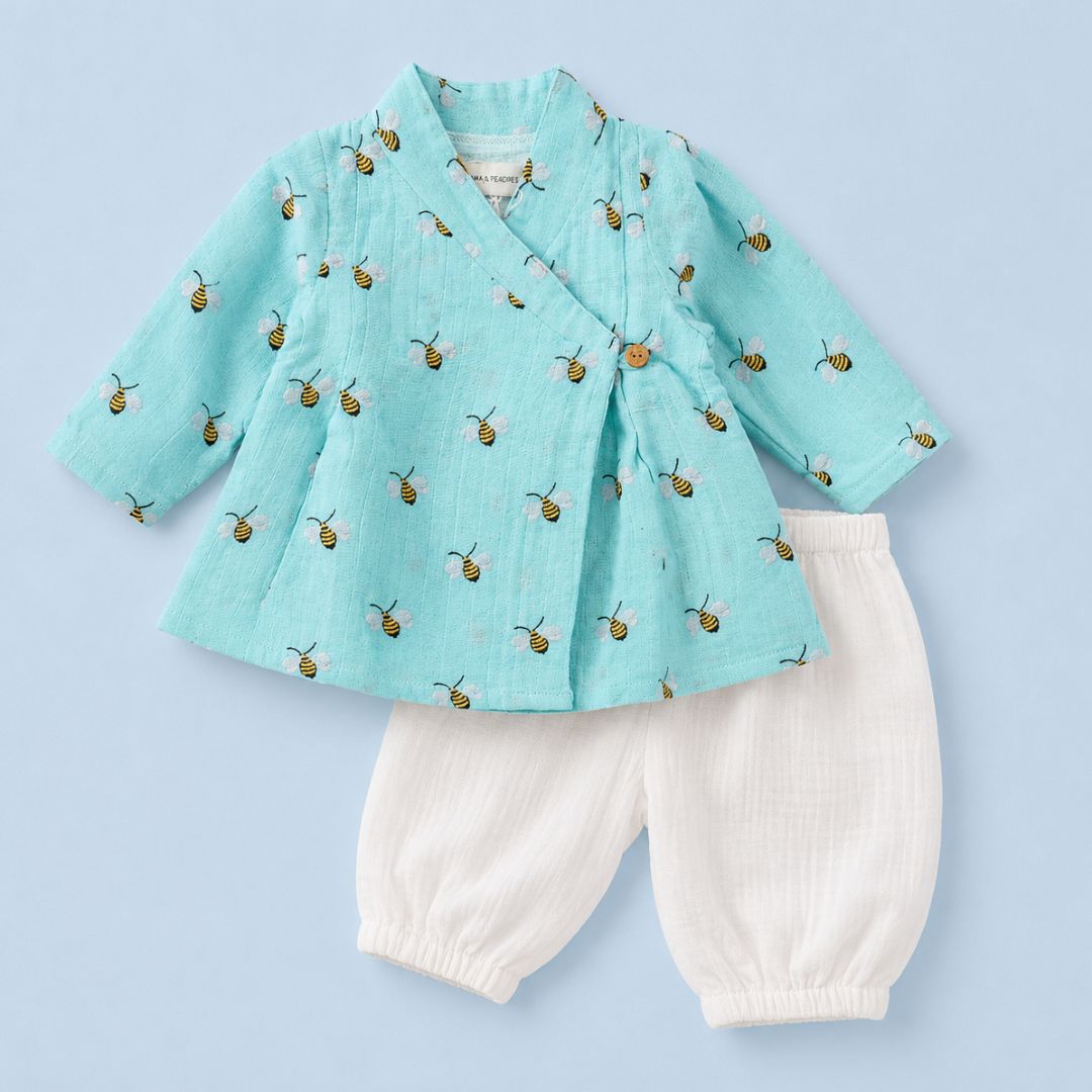 Busy Bees Muslin Angrakha Set