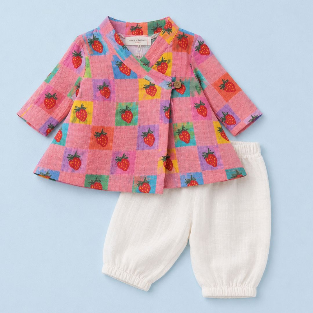 Cheerful Strawberries Muslin Angrakha Set