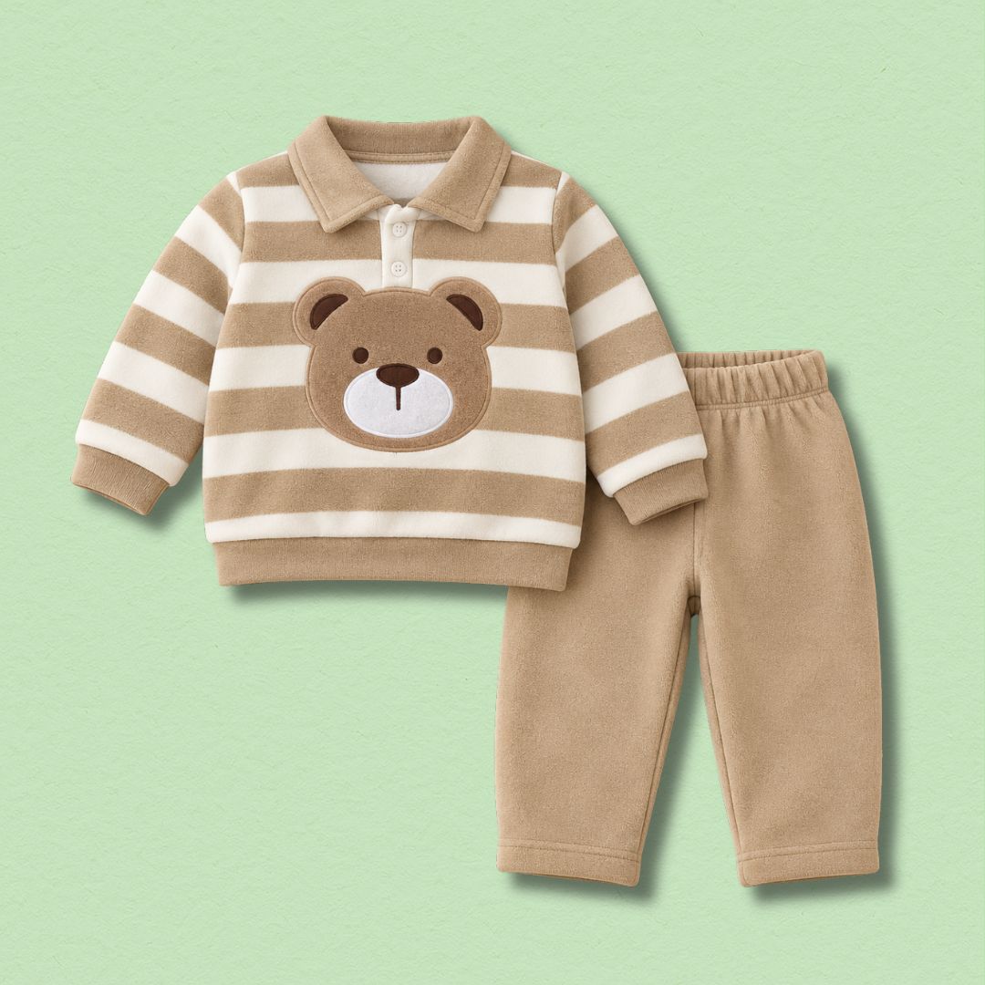 Brown Teddy Velvet Co-ord Set with Sherpa