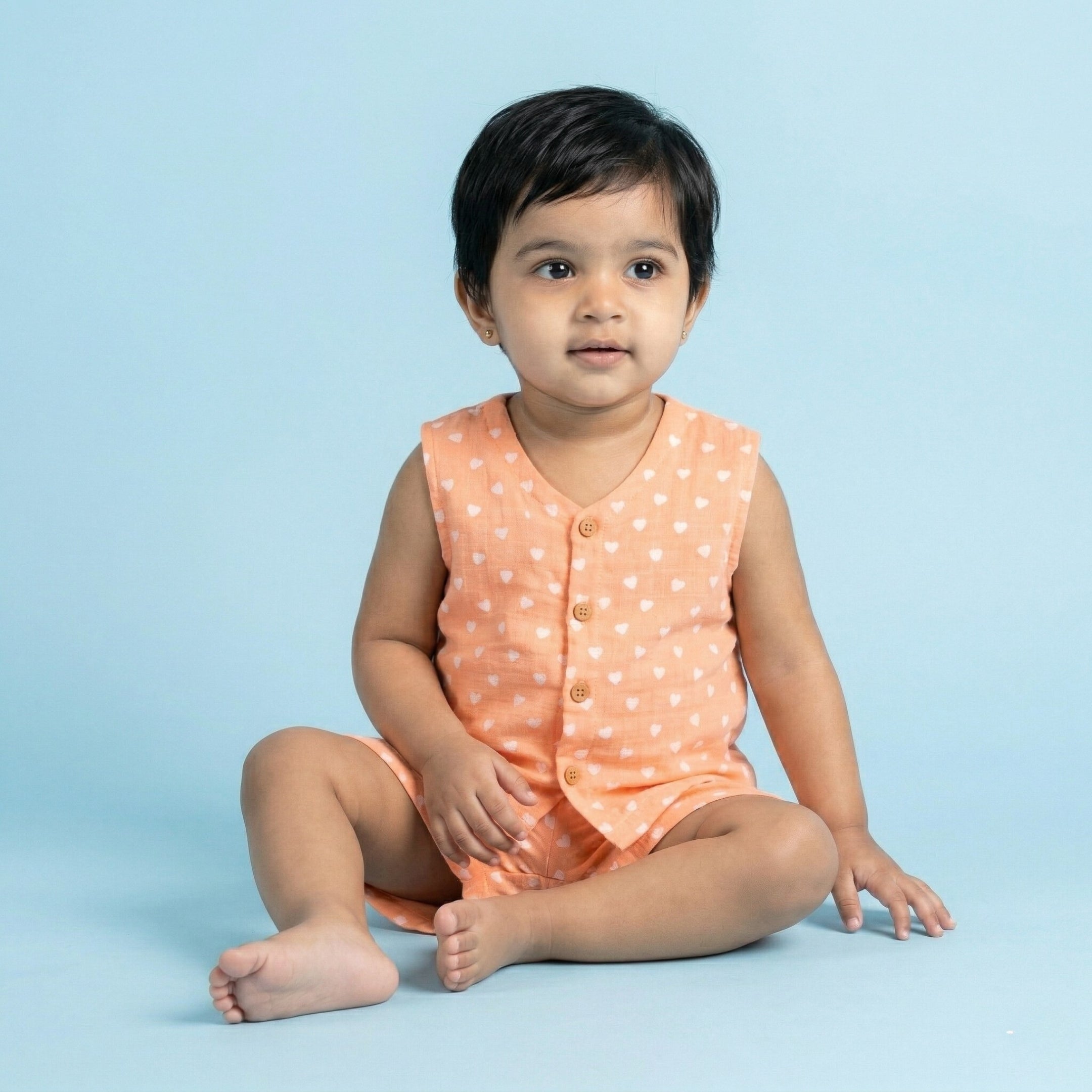 Hearts Muslin Jhabla Top with Shorts