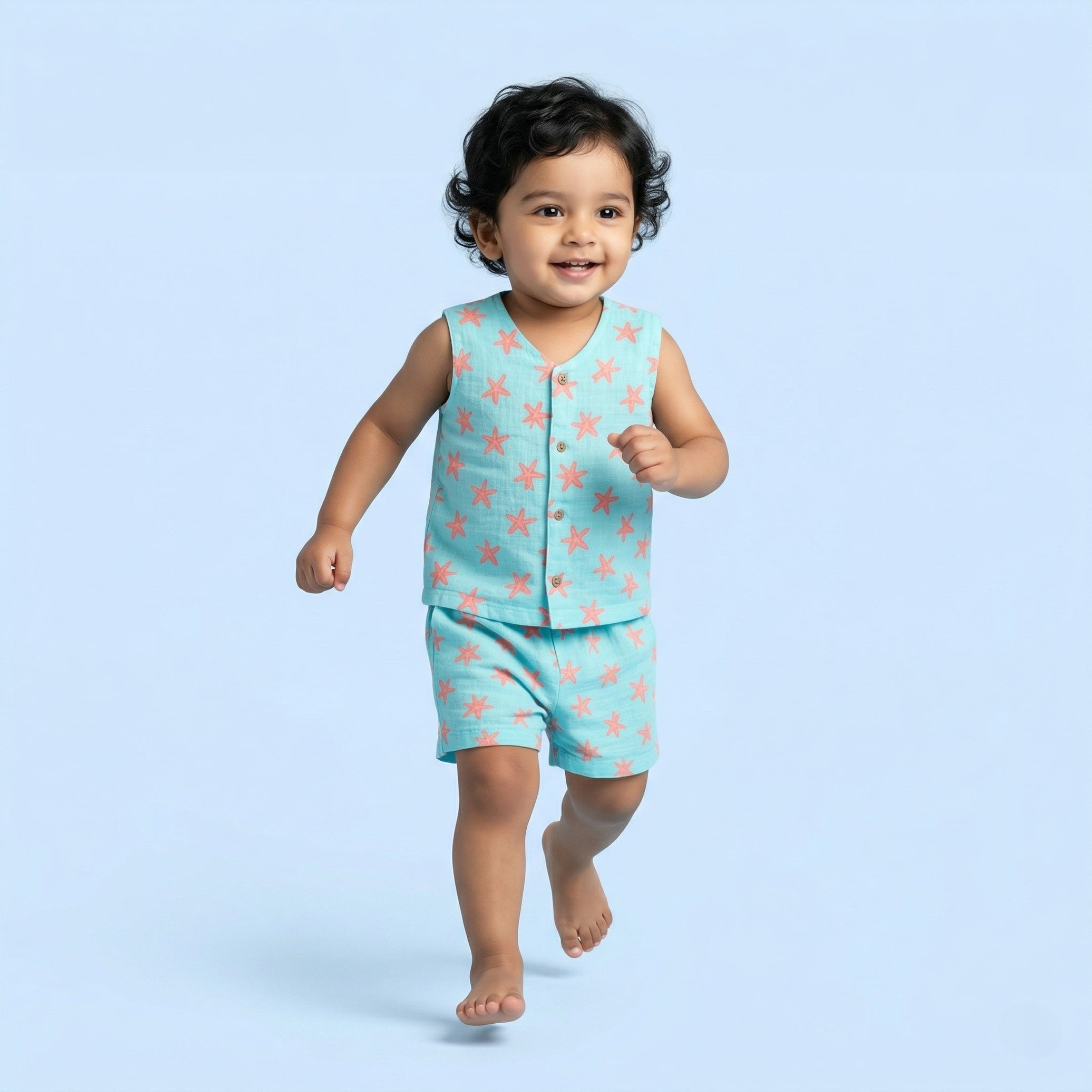 Coral Starfish Muslin Jhabla Top with Shorts