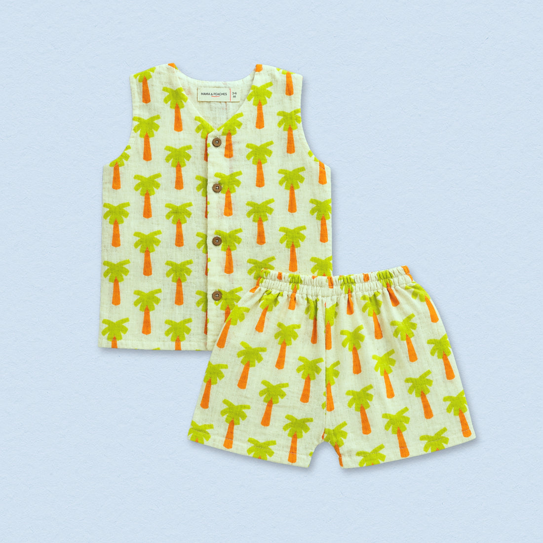 Palm Tree Muslin Jhabla Top with Shorts