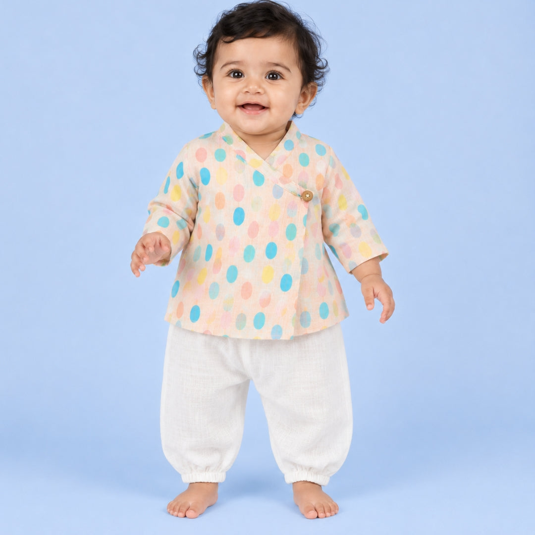 Colorful Polka Muslin Angrakha Set
