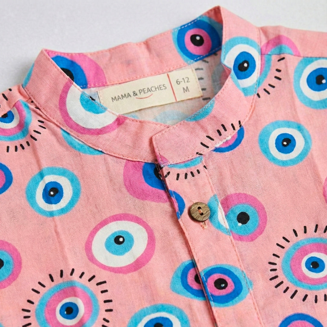 Pink Evil Eye Cotton Kurta Set