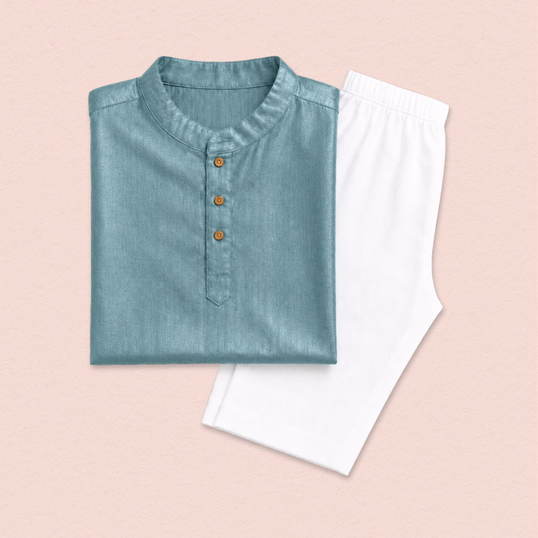 Teal Solid Kurta Set