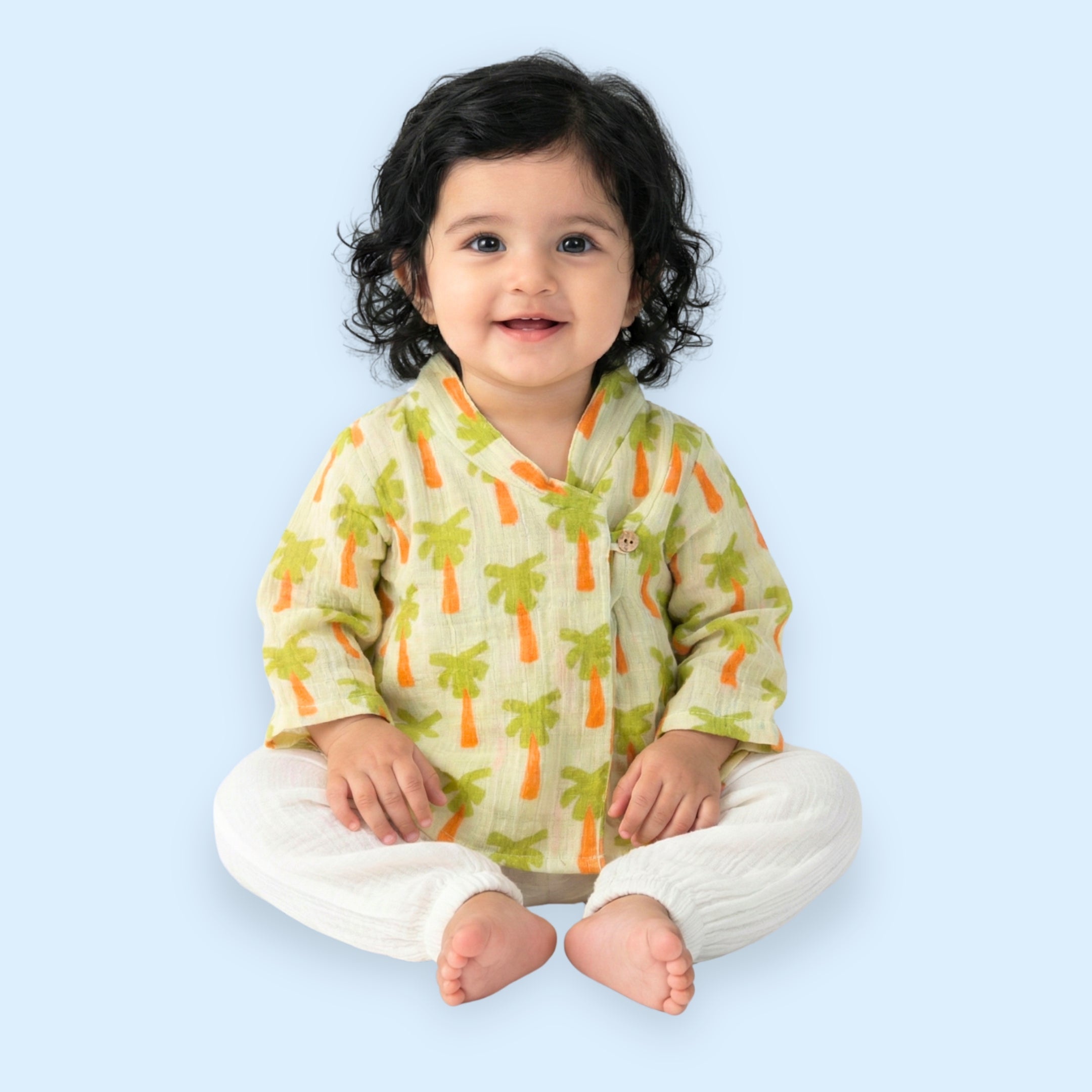 Palm Trees Muslin Angrakha Set