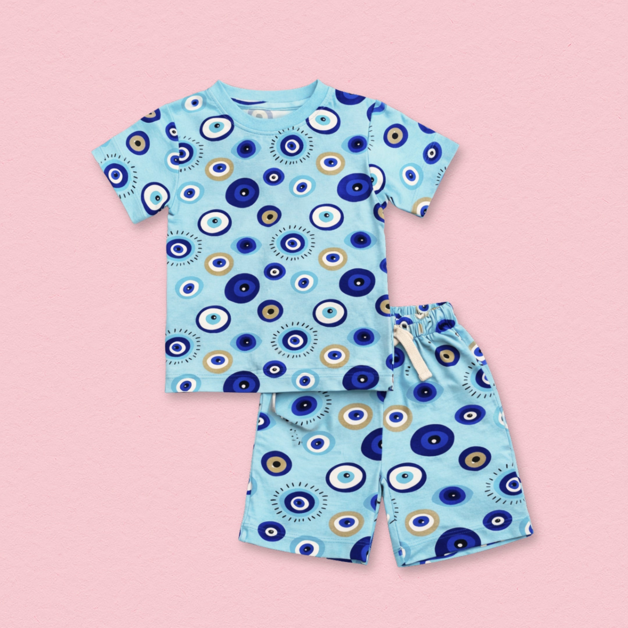 Blue Evil Eye Cotton T-Shirt & Shorts Set