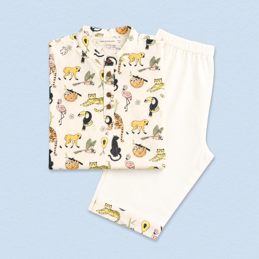 Rainforest Animals Cotton Kurta Set