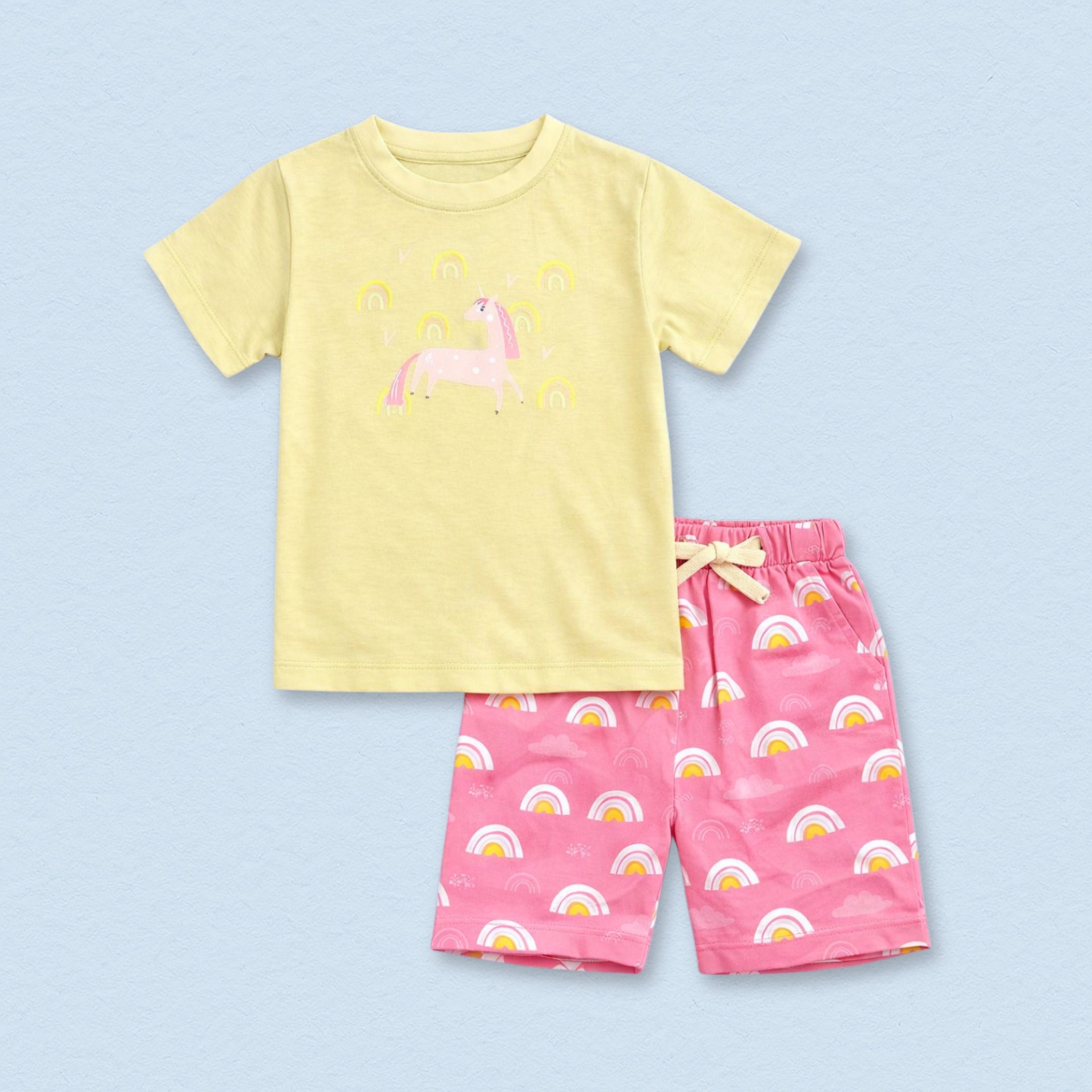 Unicorn And Rainbows Cotton T-Shirt & Shorts Set