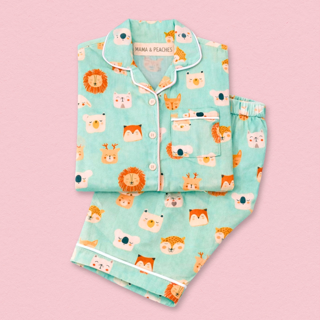 Shy Animals Full Sleeves Night Suit featuring cute woodland creatures printed on soft fabric.