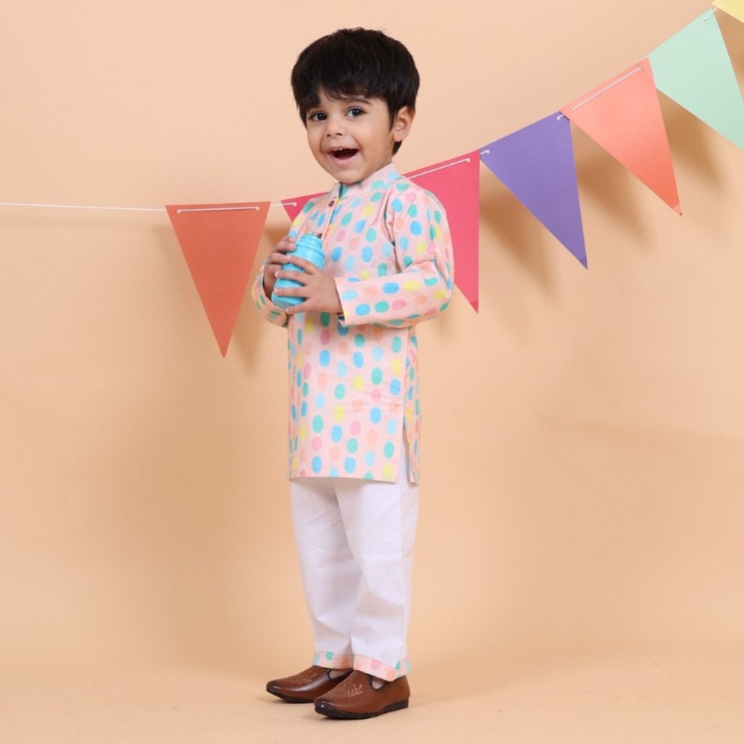Colorful Polka Cotton Kurta Set