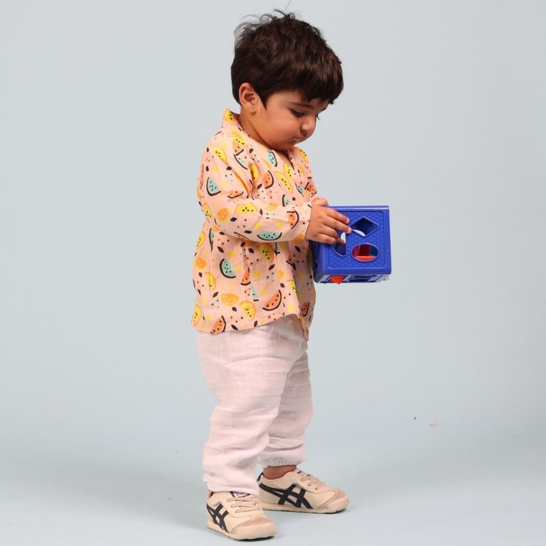 Vibrant Lemons Muslin Angrakha Set