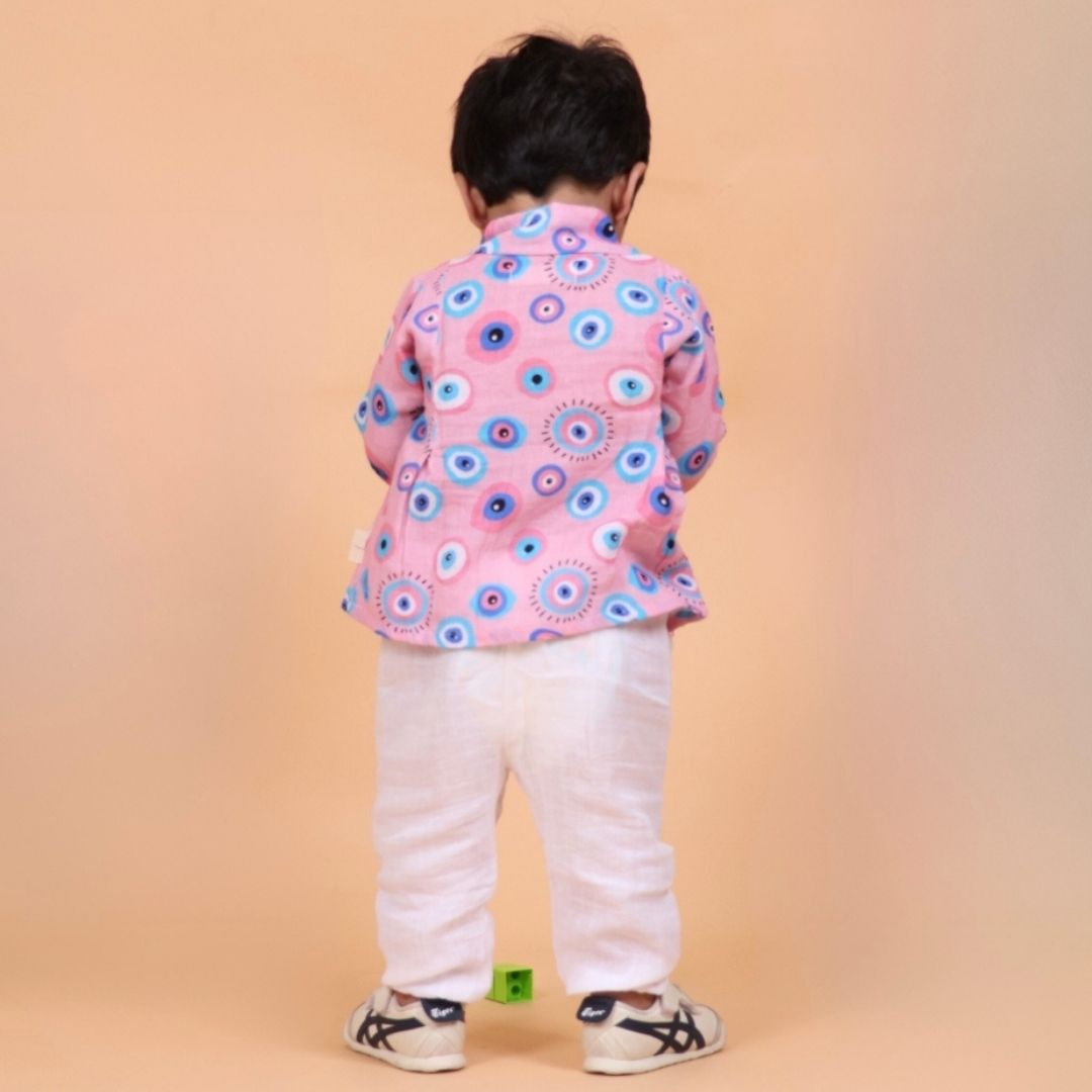 Pink Evil Eye Muslin Angrakha Set