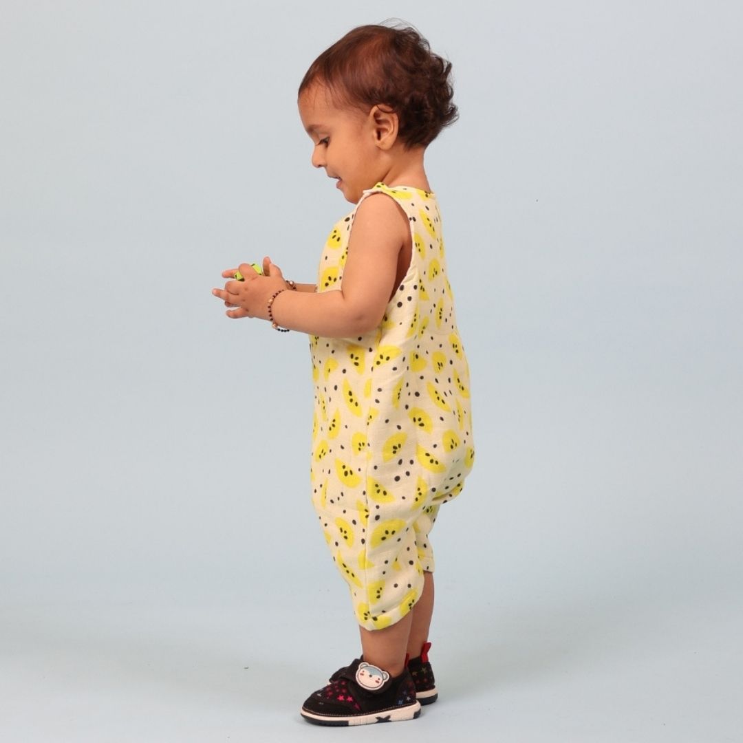 Yellow Lemons Muslin Double Layer Romper