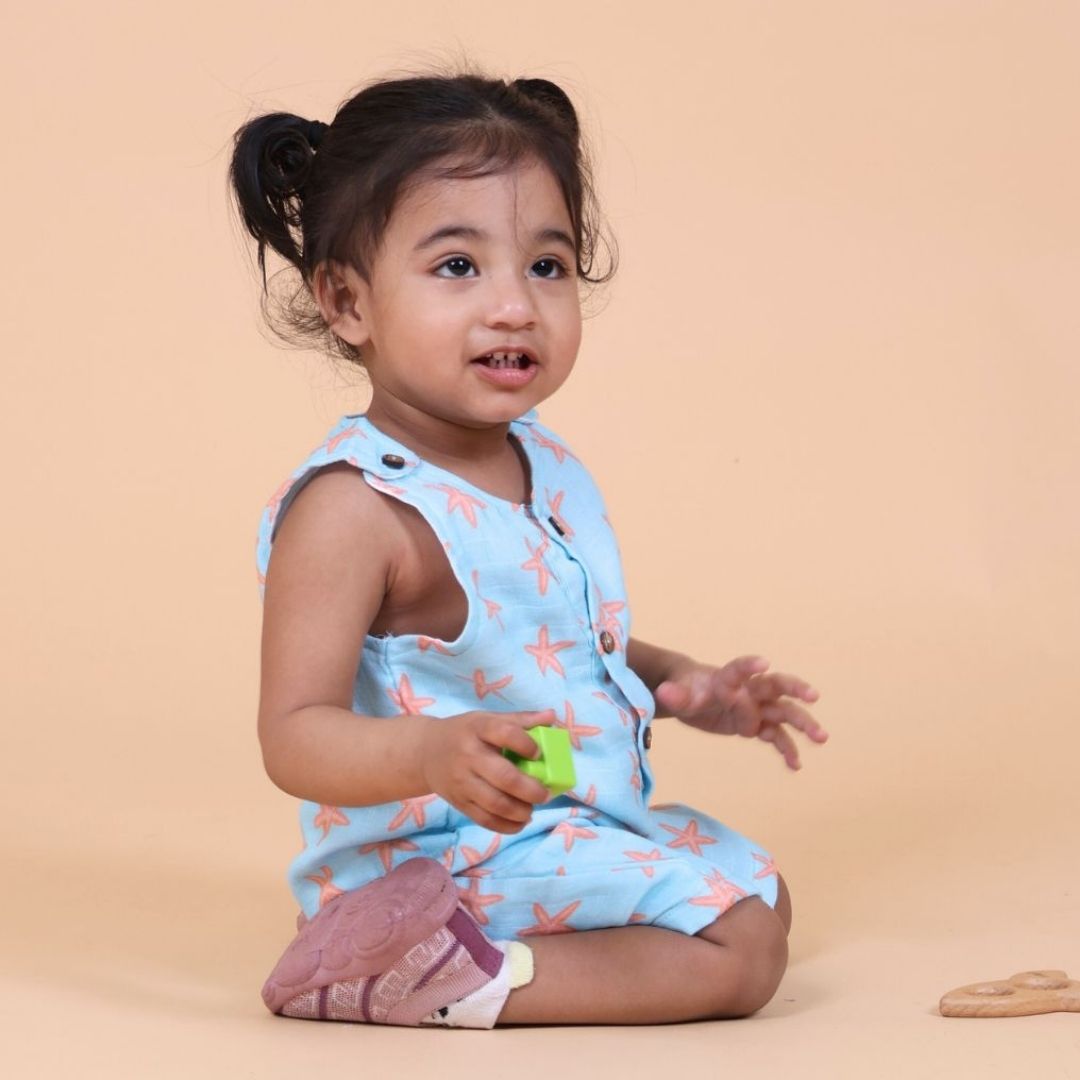 Coral Starfish Muslin Double Layer Romper