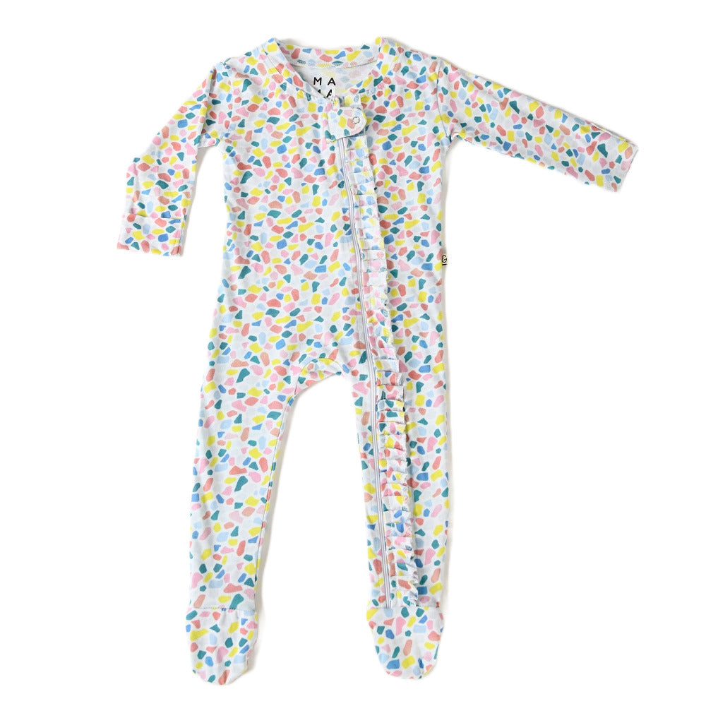 Rainbow Terazzo Organic Zipped Footed Frill Sleepsuit