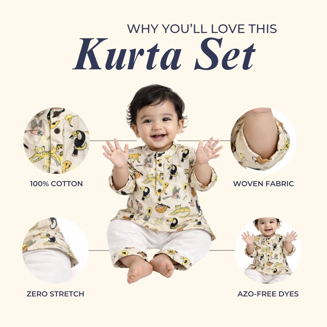 Rainforest Animals Cotton Kurta Set
