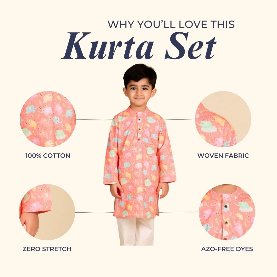 Dancing Elephants Cotton Kurta Set