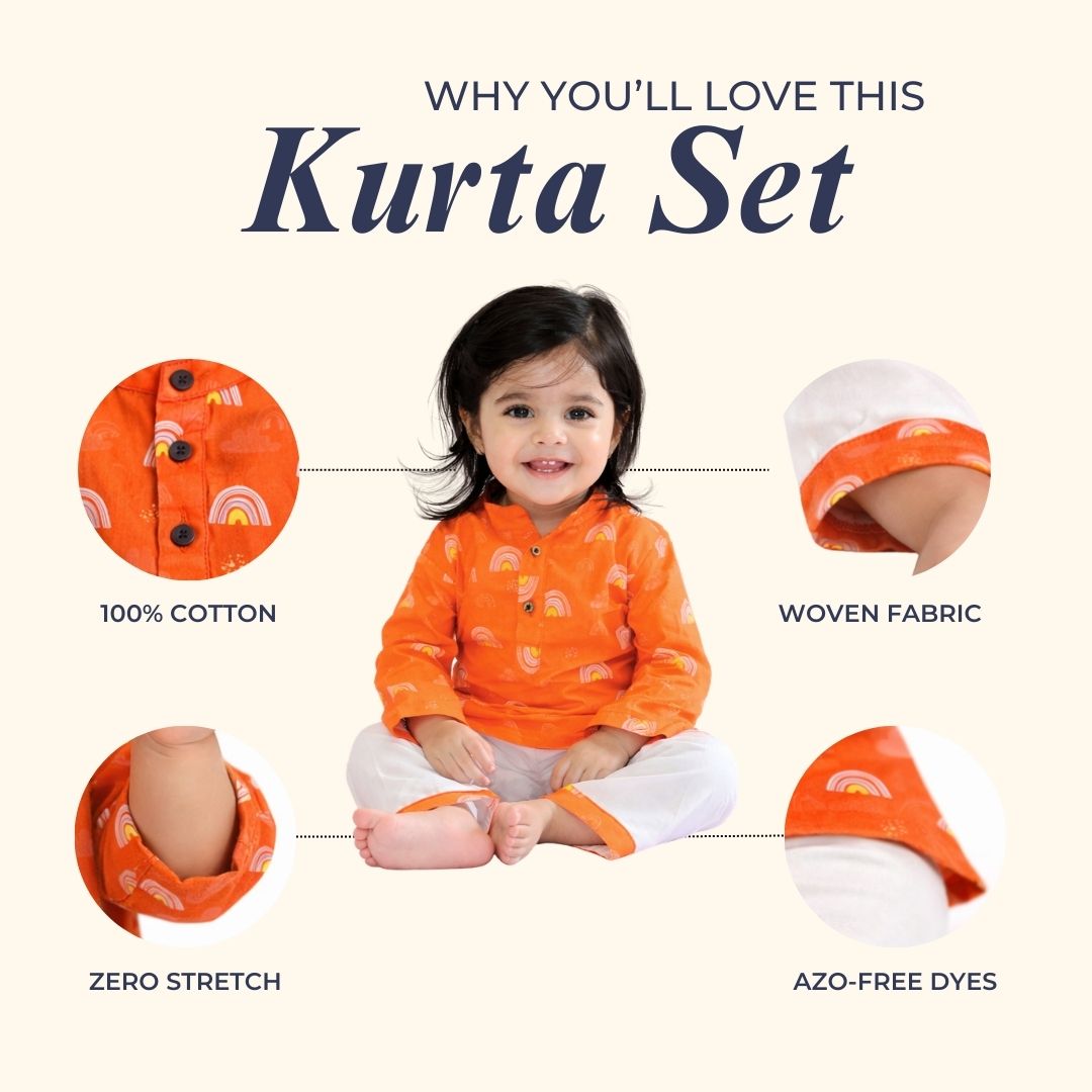 Orange Rainbows Cotton Kurta Set