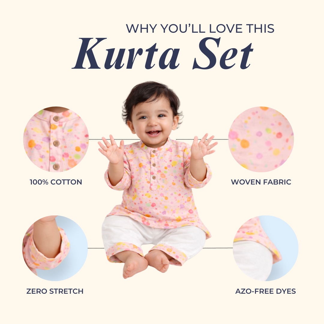 Peach Holi Splatter Kurta Set