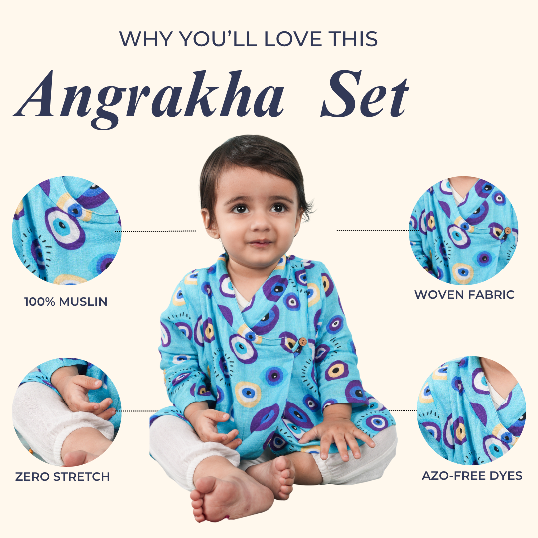 Evil Eye Blue Muslin Angrakha Set