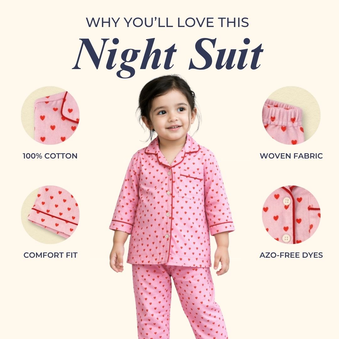 Hearts Full Sleeves Night Suit