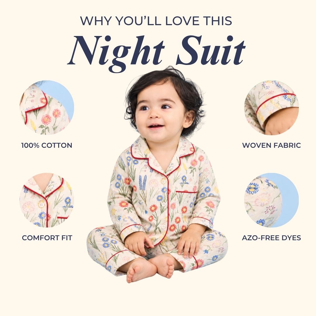 Floral Drama Full Sleeves Night Suit