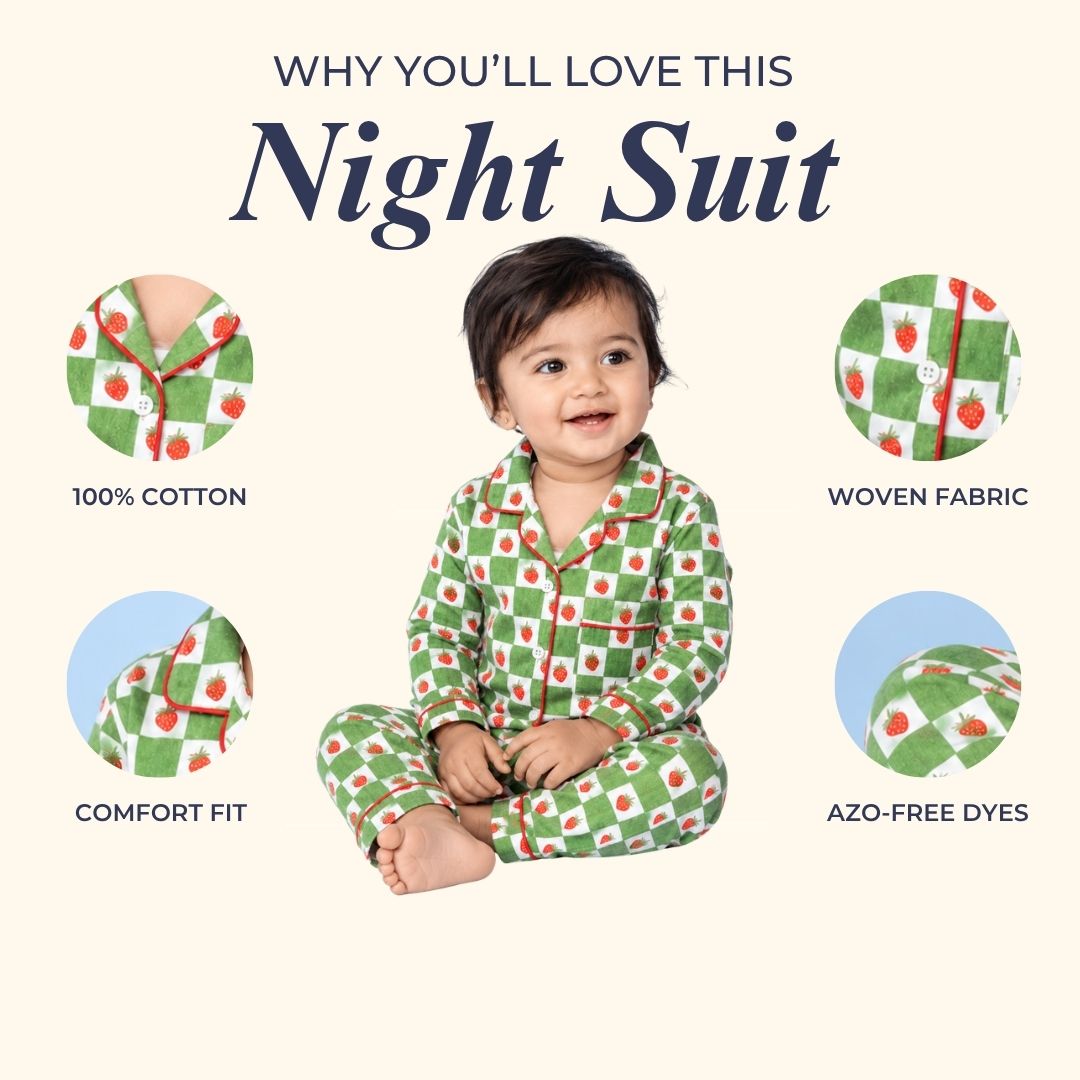Green Strawberries Full Sleeves Night Suit