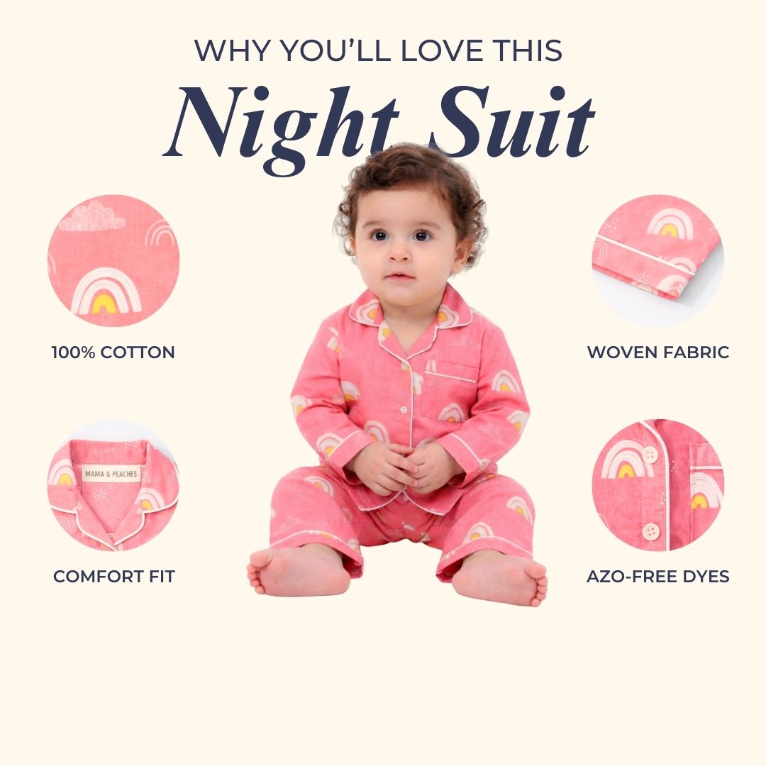 Pink Rainbows Full Sleeves Night Suit
