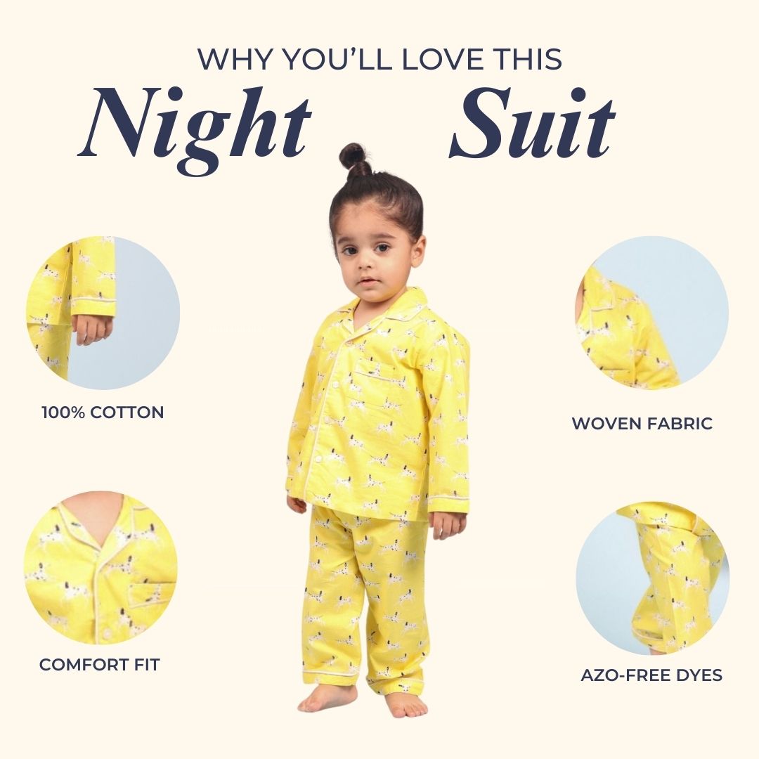 Yellow Dalmatians Full Sleeves Night Suit