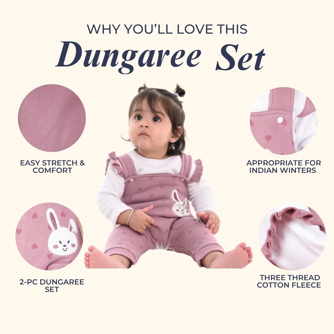 Burgundy Rabbit 2-Pc Fleece Romper & Dungaree Set