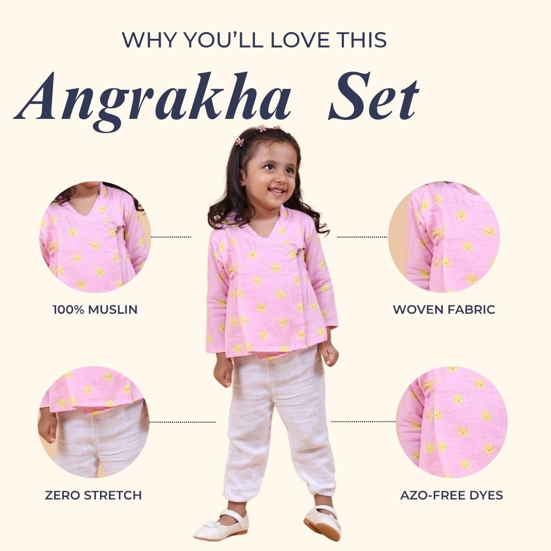 Pink Sun Muslin Angrakha Set
