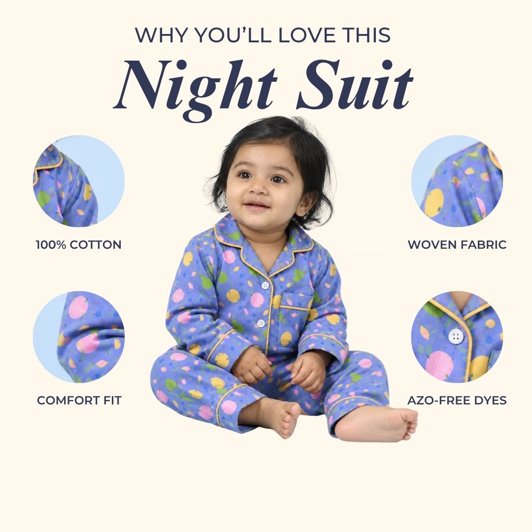 Purple Tropical Fruits Full Sleeves Night Suit