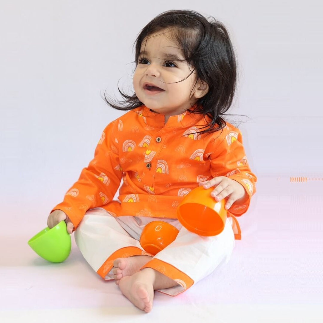 Orange Rainbows Cotton Kurta Set