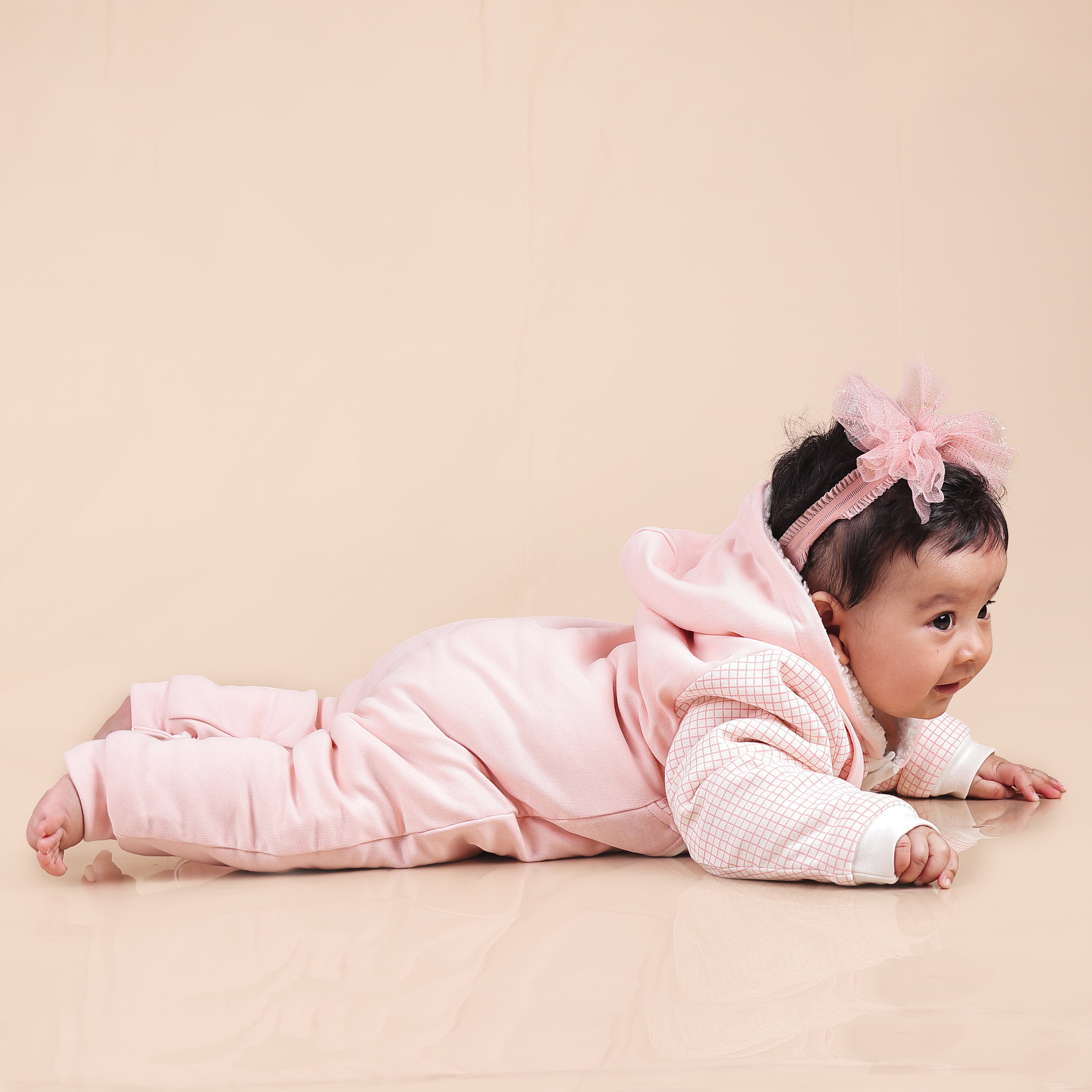 Pink Car Fleece Winter Romper with Sherpa