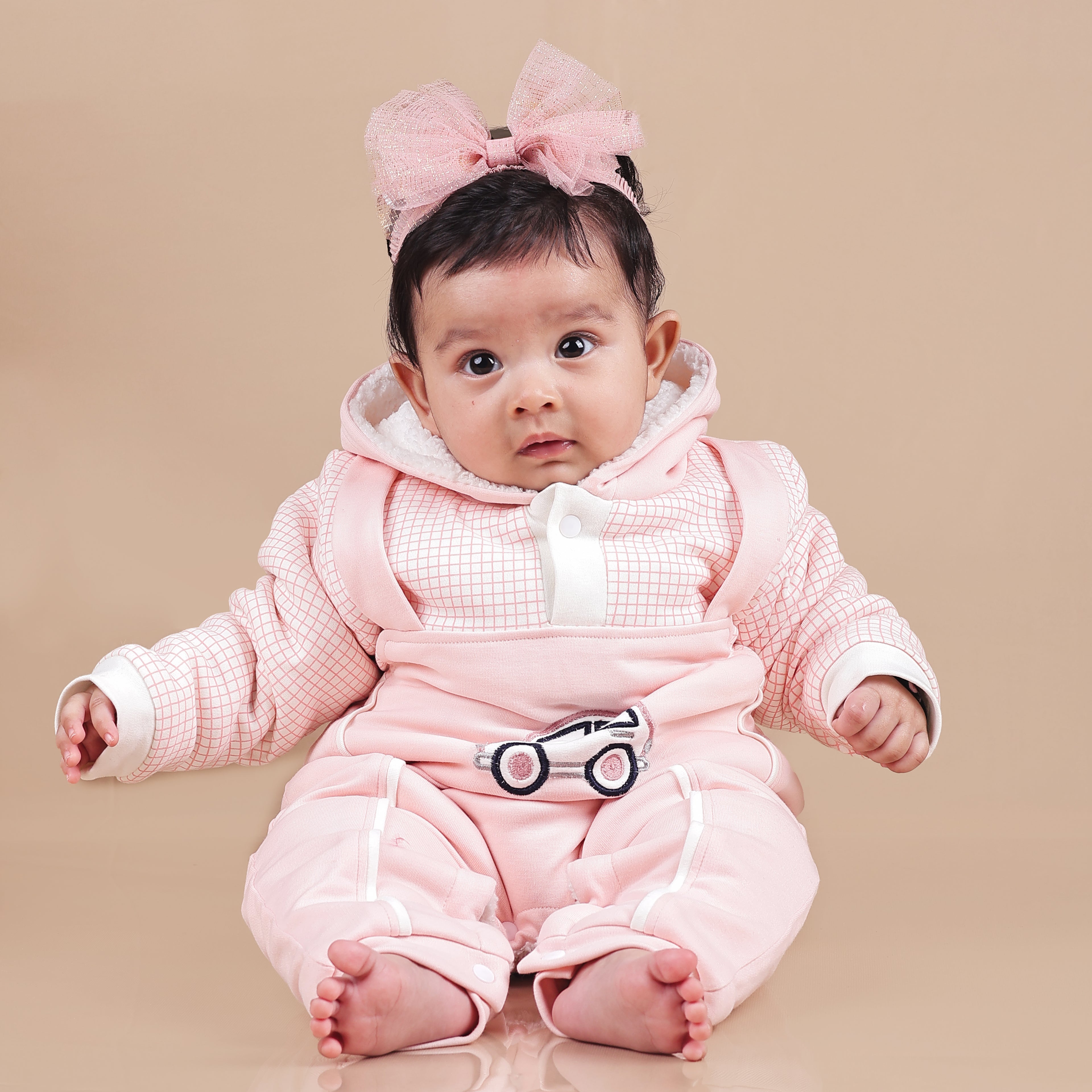 Pink Car Fleece Winter Romper with Sherpa