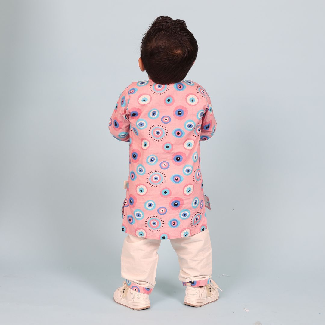 Pink Evil Eye Cotton Kurta Set