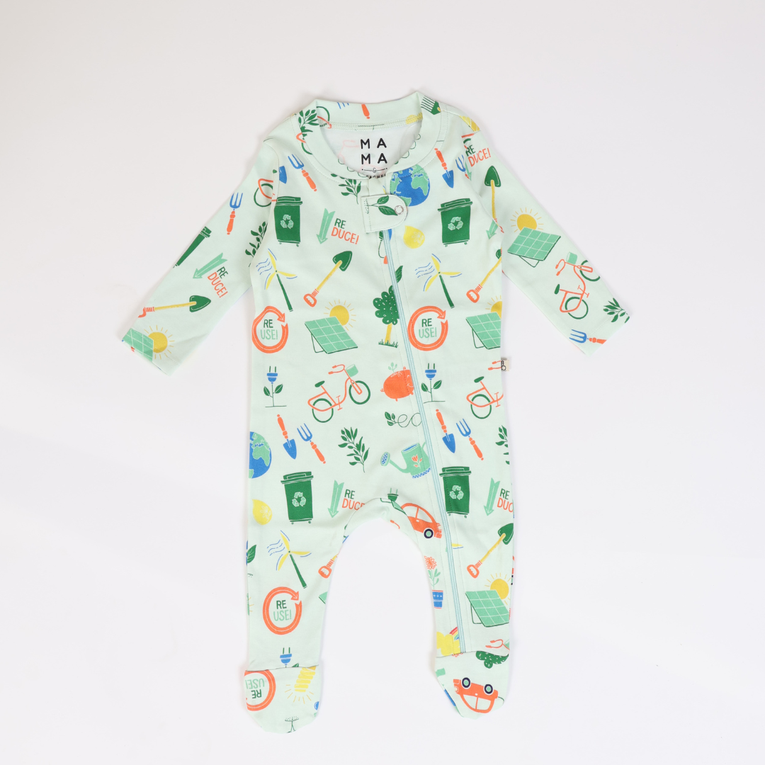 Reuse Recycle Zipped Footed Sleepsuit