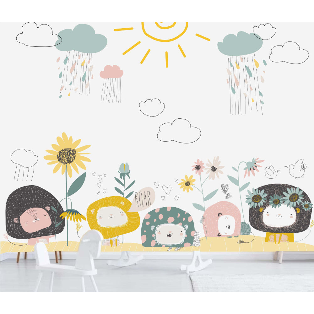 Cute Lions and Flowers