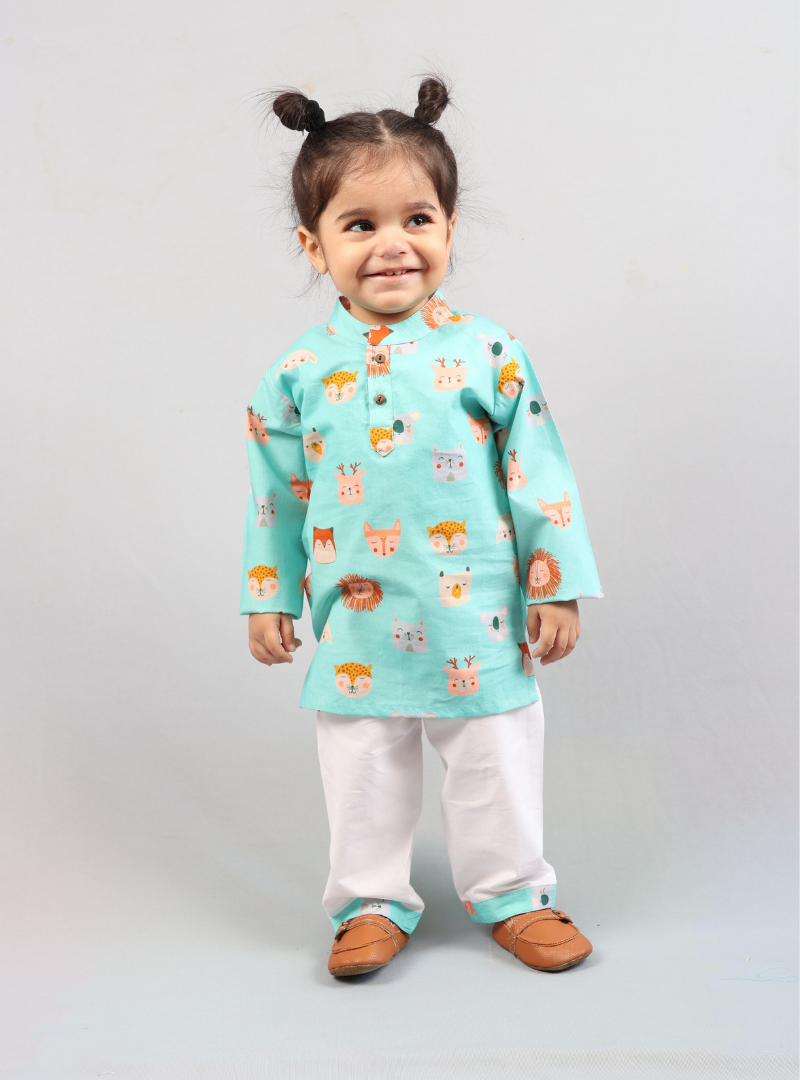 Shy Animals Cotton Kurta Set