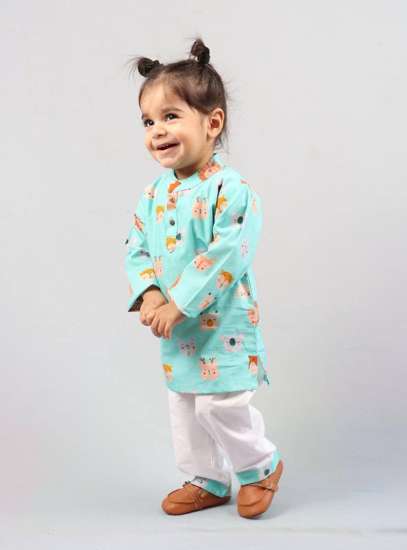 Shy Animals Cotton Kurta Set