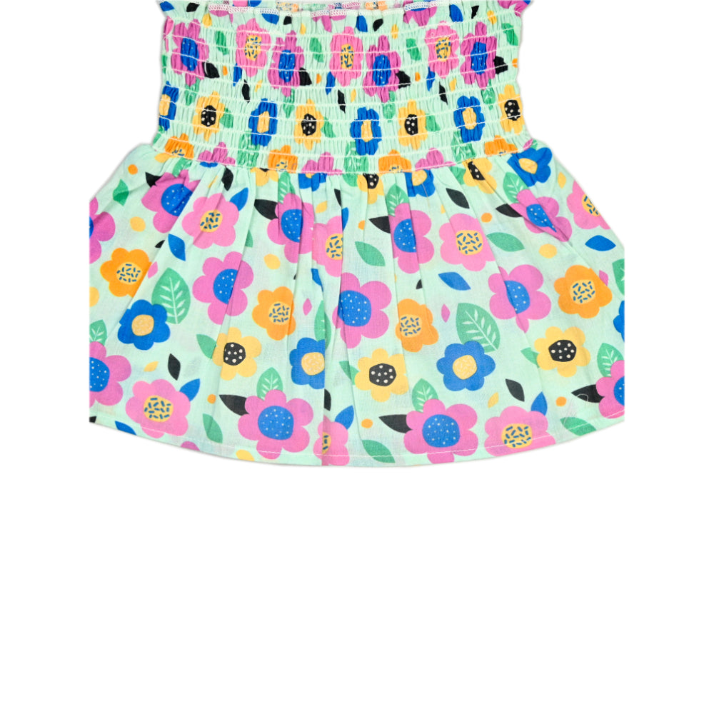 Smocked Kurta Top with Wide Pants in Bright Floral